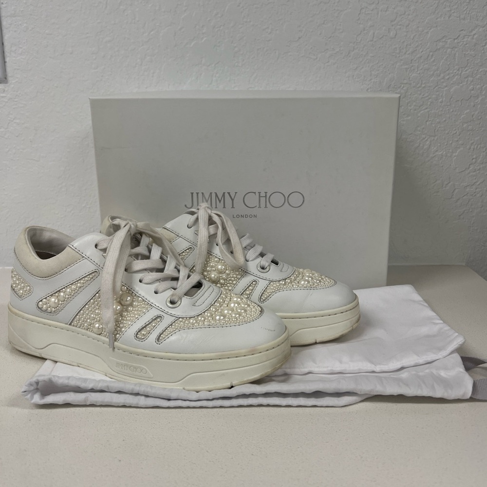 JIMMY CHOO Hawaii Pearl Sneakers White Size 38.5